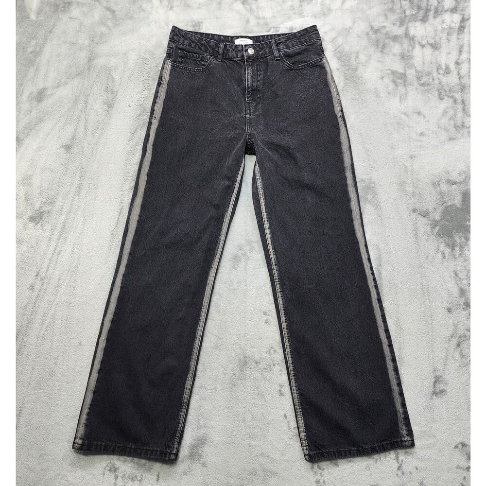 Forever 21 Jeans Womens 28 Black Seam Bleached‎ Fade Stripe High Rise Straight